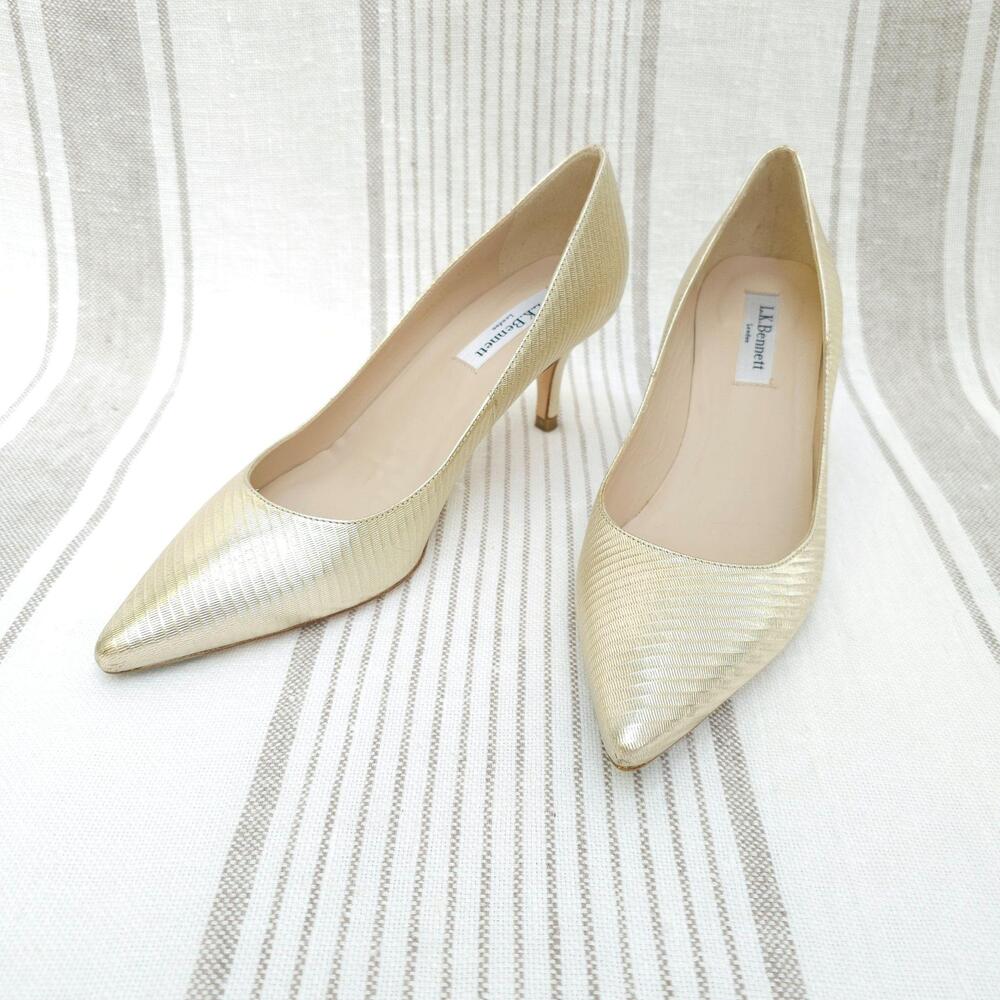LK Bennett Pumps Womens 7.5 Soft Gold Pointed Toe Kitten Heels Wedding Bridal